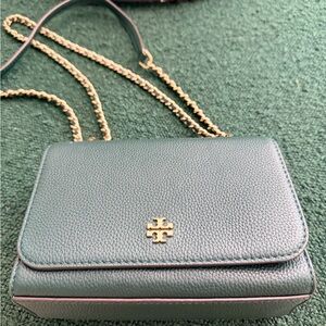 Tory Burch Forest Green Crossbody Bag with Gold Chain